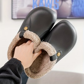 Cozy Waterproof House Slippers Anti-skid Slip-on Shoes Indoor For Men Winter Shoes Fuzz-lined Clogs