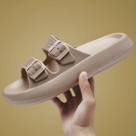 Men's Fashion Slides, Casual Non Slip Slippers, Open Toe Shoes With Buckles Deco For Indoor Outdoor Walking, Beach Shoes For Spring And Summer