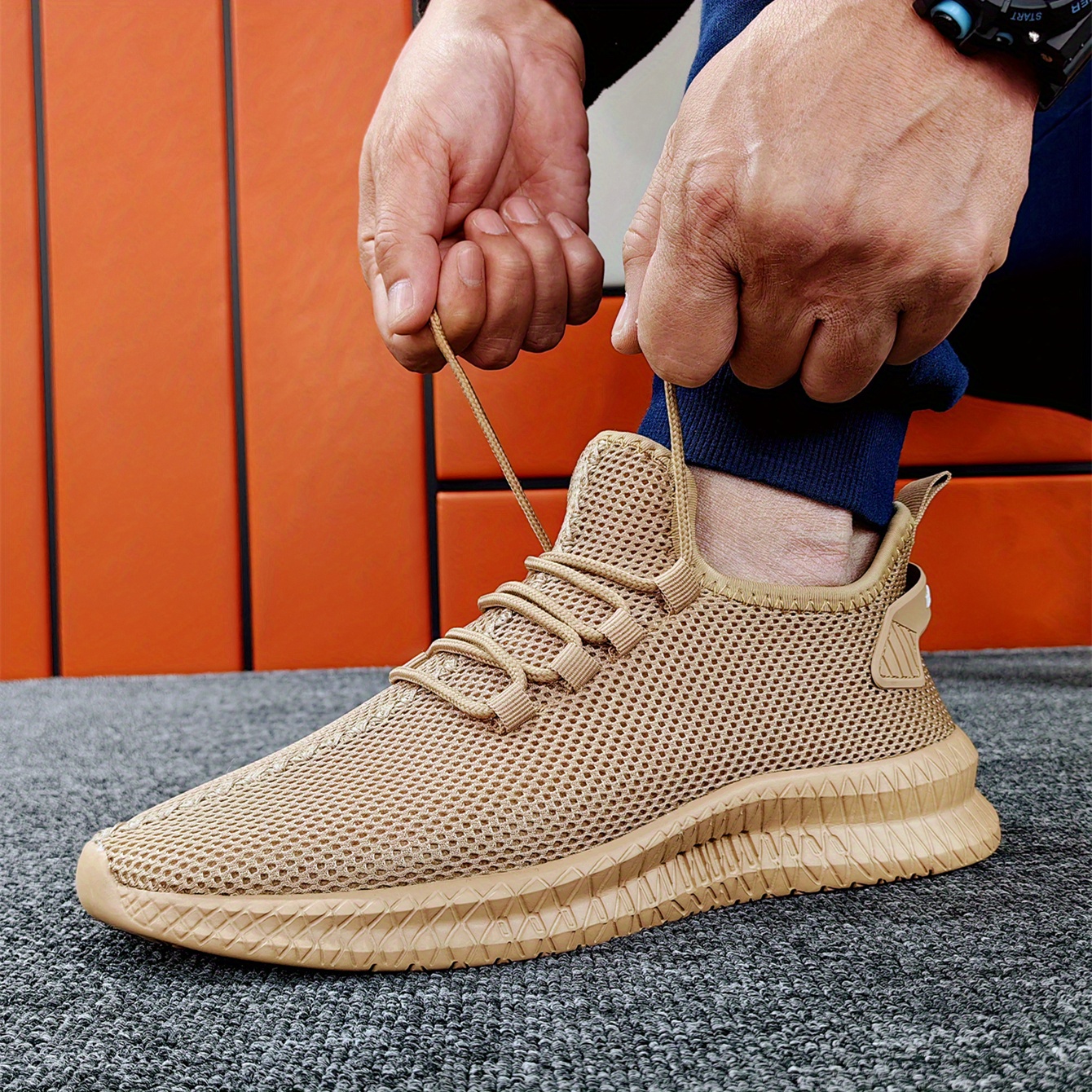 mens solid color breathable mesh lace up sneakers with assorted colors casual outdoor anti skid shoes for running walking details 7