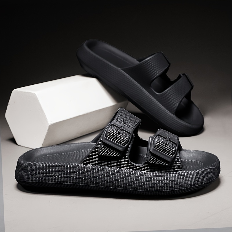 mens fashion slides casual non slip slippers open toe shoes with buckles deco for indoor outdoor walking beach shoes for spring and summer details 0